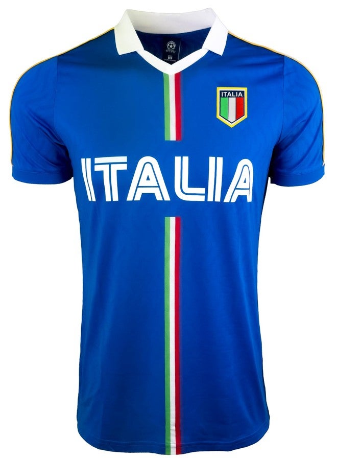 Just 4 Kicks Men's Italy Short Sleeve Shirt, Italia Classic Performance Jersey (AS) Blue - Image 1